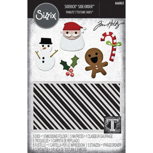 Sizzix Texture Fades Embossing Folder Plus Dies Side-Order Christmas (666863)