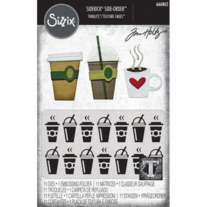 Sizzix Texture Fades Embossing Folder Plus Dies Side-Order Fresh Brewed (666862)