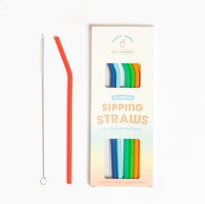 Happy Bendy Rainbow Silicone Sipping Straws (10053)