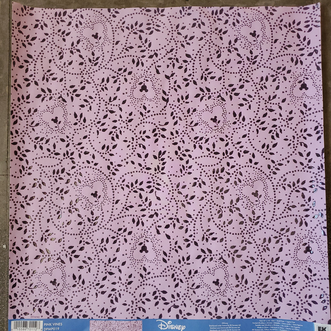 EK Success Disney 12x12 Scrapbook Paper Pink Vines Embossed (DPMP019)