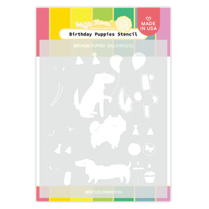 Waffle Flower Birthday Puppies Stencil (WFS075)