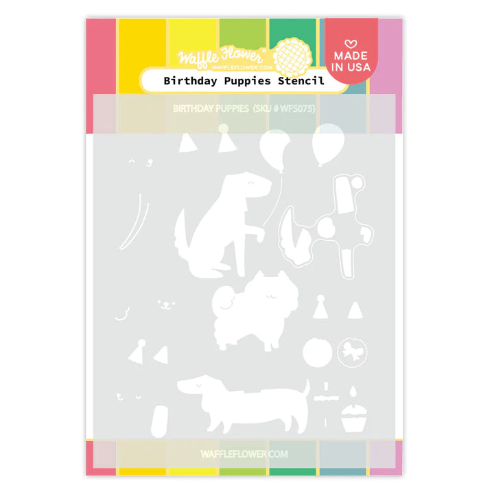 Waffle Flower Birthday Puppies Stencil (WFS075)