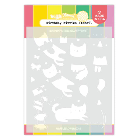 Waffle Flower Birthday Kitties Stencil (WFS076)