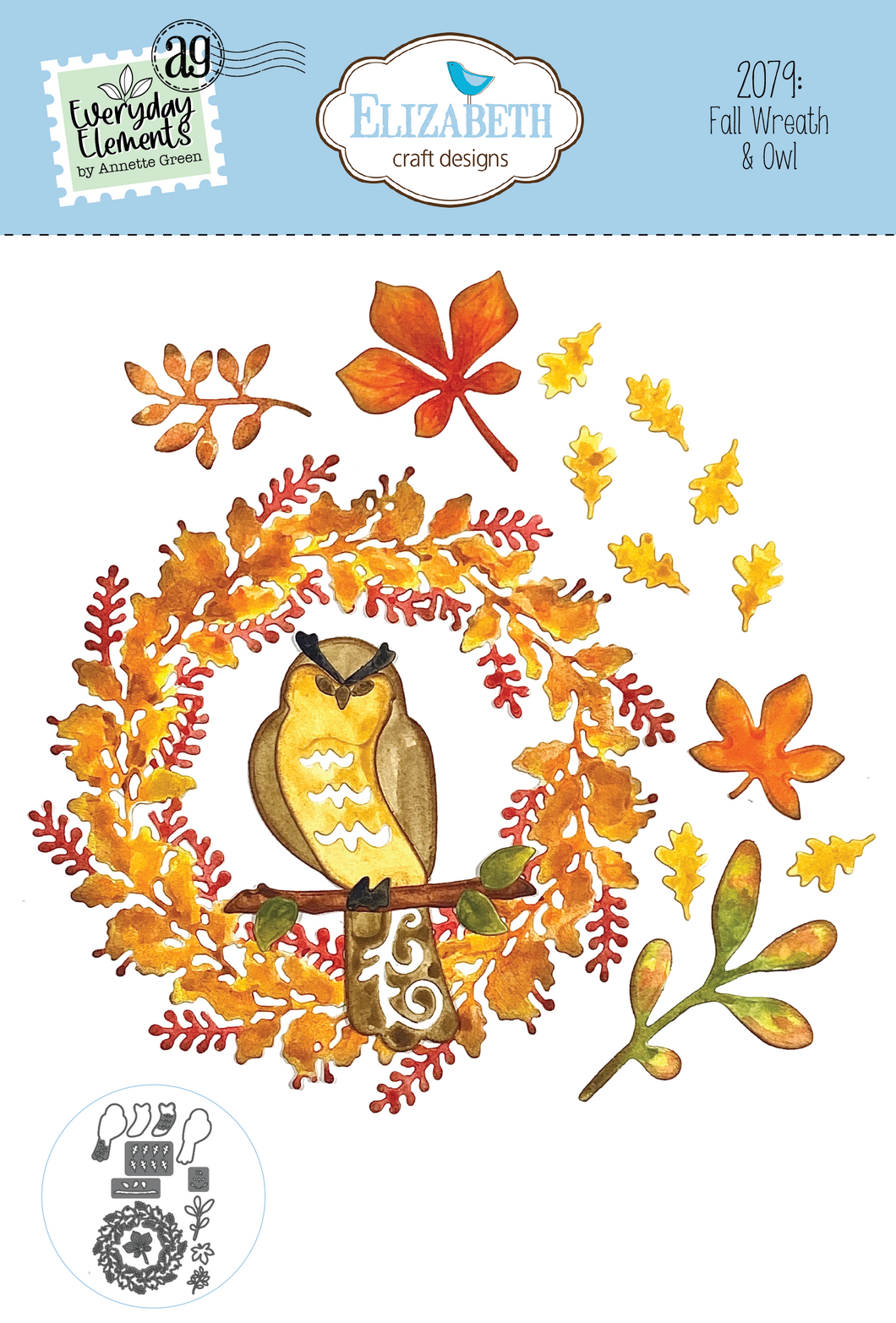 Elizabeth Craft Designs Splendid Season Collection Die Set Fall Wreath and Owl (2079)