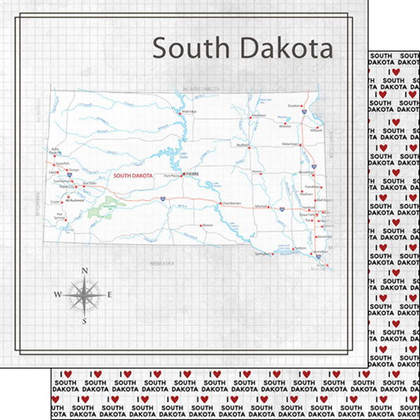 Scrapbook Customs 12x12 Scrapbook Paper South Dakota Adventure Map (38565a)