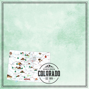 Scrapbook Customs 12x12 Scrapbook Paper Colorado Postage Map Paper (39427)