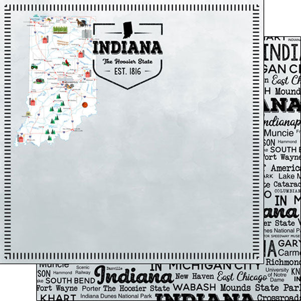 Scrapbook Customs 12x12 Scrapbook Paper Indiana Postage Map Paper (39435)