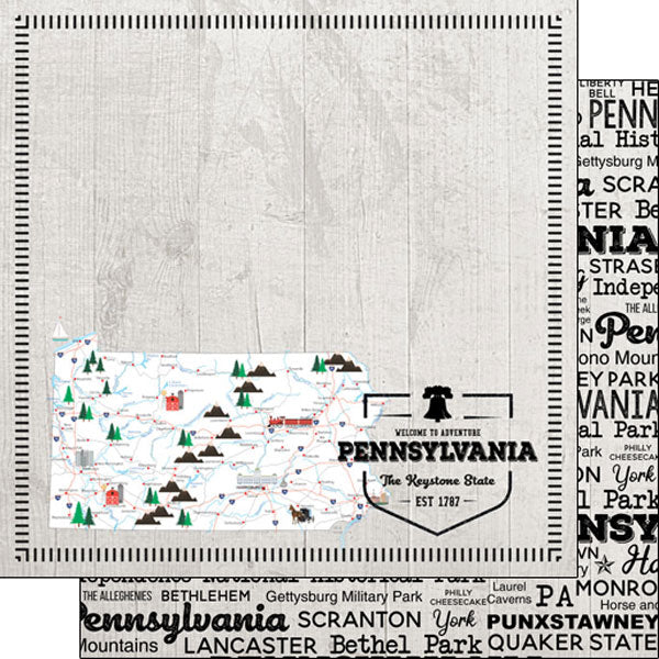 Scrapbook Customs 12x12 Scrapbook Paper Pennsylvania Postage Map Paper (39459)