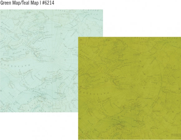 Simple Stories You Are Here! Collection 12x12 Scrapbook Paper Green Map/Teal Map (6214)