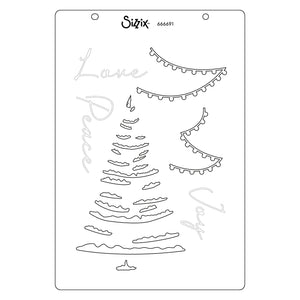 Sizzix A5 Clear Stamps Set W/Stencil Cosmopolitan Christmas Merry And Light By SP