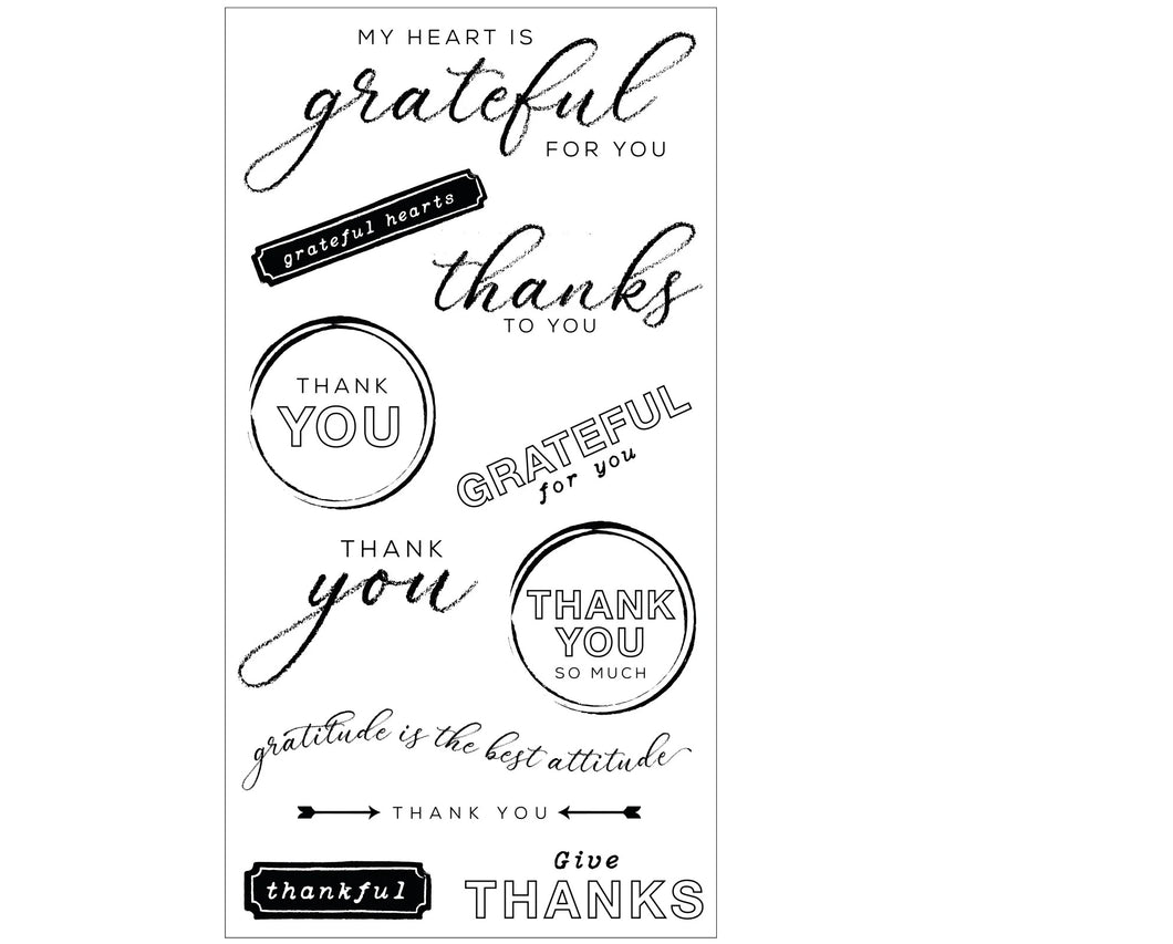 Sizzix Clear Stamps 11PK w/4PK Framelits Die - Thankful Sentiments by 49 and Market (666708)