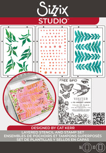 Sizzix 6 Clear Stamps Set W/3 stencils  Visitor by Cat Kerr (666758)