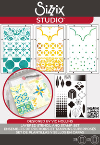 Sizzix 18 Clear Stamps Set W/3 stencils  Geometric by Vic Hollins (666760)