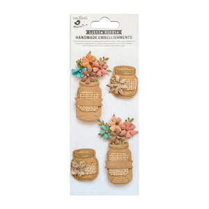 Little Birdie Handmade Embellishments Shades of Brown Floral Jars (CR79722)