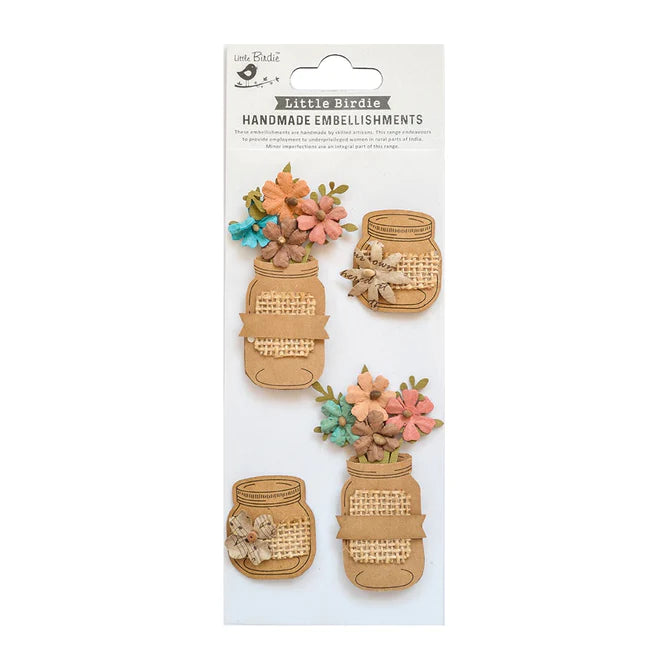 Little Birdie Handmade Embellishments Shades of Brown Floral Jars (CR79722)