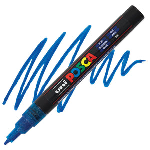 Posca Glitter Marker 0.9-1.3mm Bullet Shaped Blue PC-3ML