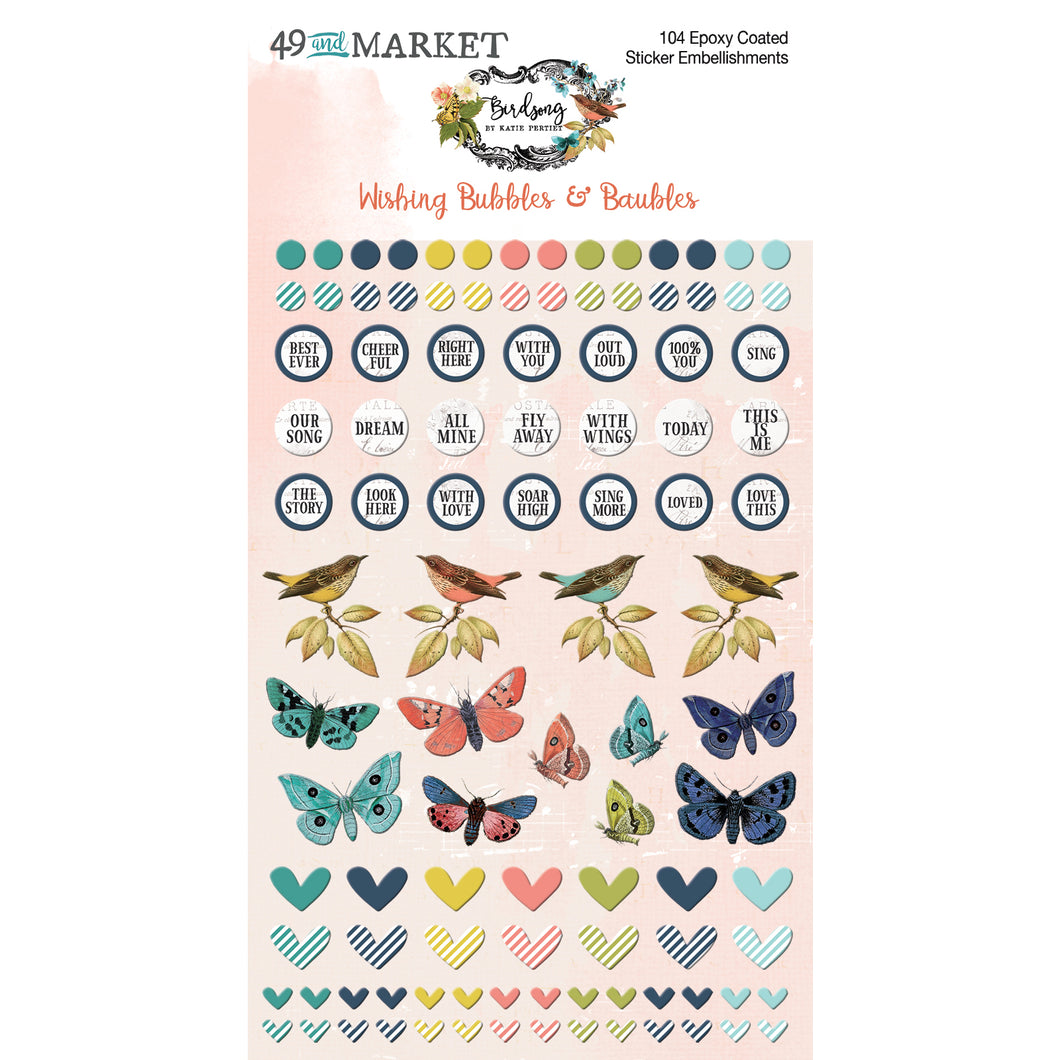 49 & Market Birdsong Wishing Bubbles Epoxy Stickers  (BSK-29277)