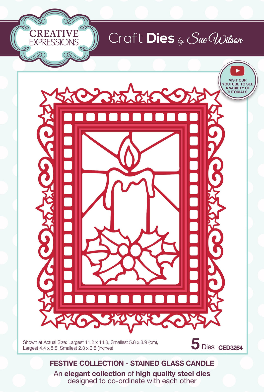 Creative Expressions Craft Dies by Sue Wilson Festive Stained Glass Candle (CED3264)