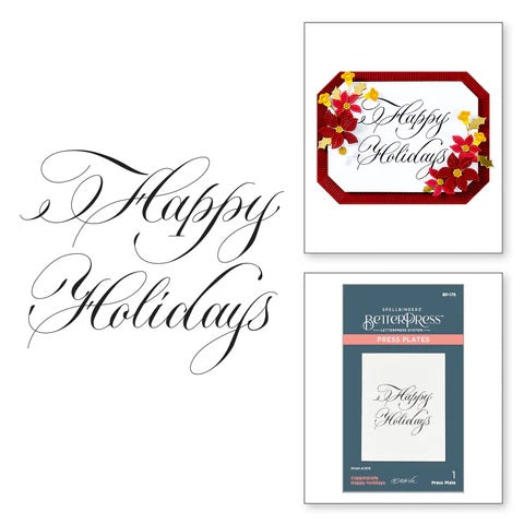 Spellbinders Copperplate Holiday Sentiment Plate Happy Holidays (BP-178)