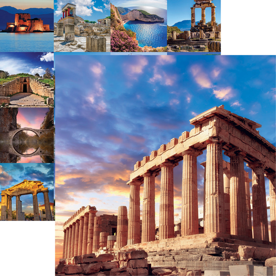 Reminisce Greece Collection 12x12 Scrapbook Paper Parthenon (GRE-002)