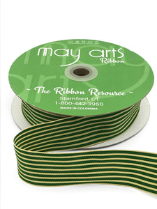 May Art Ribbons 1.5 Inch Classic Grosgrain Stripe with Woven Edge Green & Oatmeal (RG16)