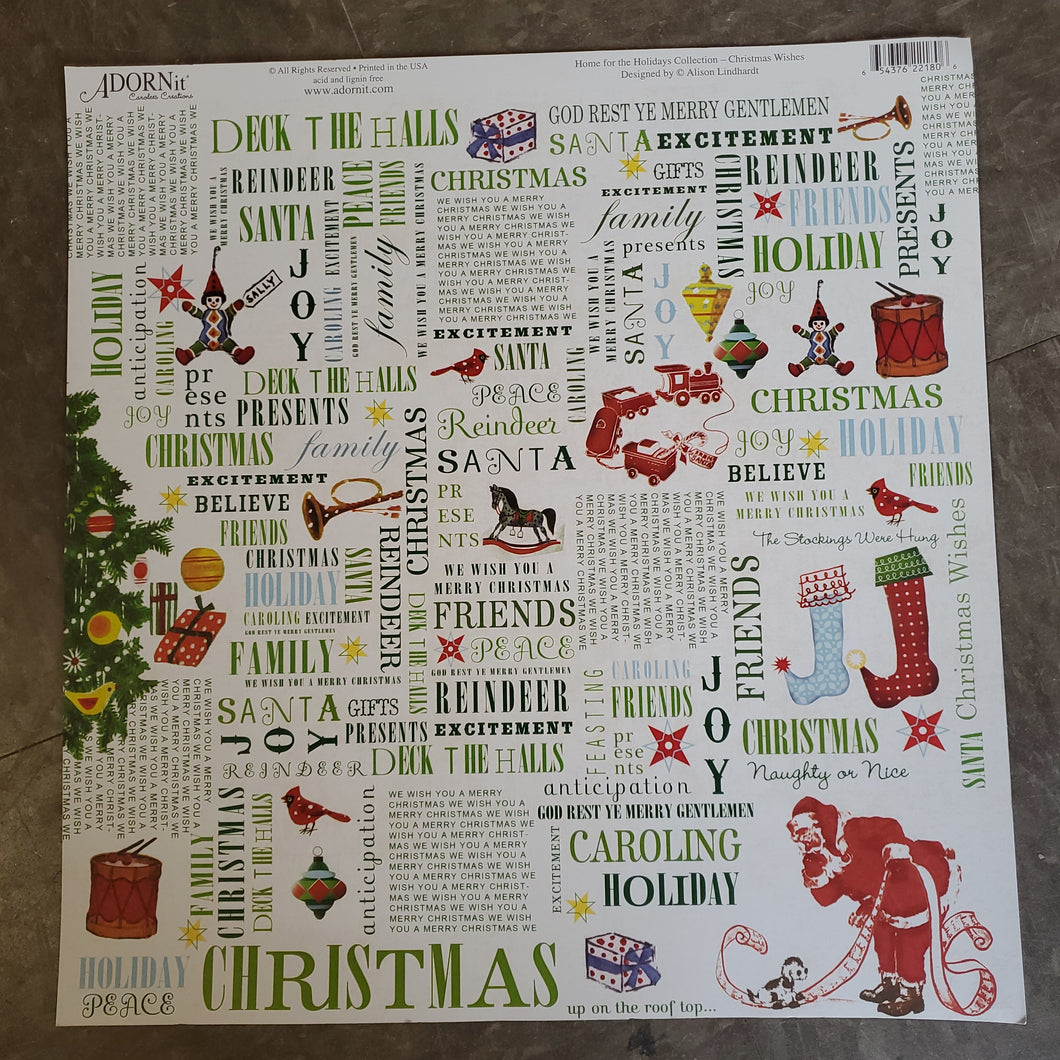 Adorn It Carolee's Creations 12x12 Scrapbook Paper Home for the Holidays Collection Christmas Wishes