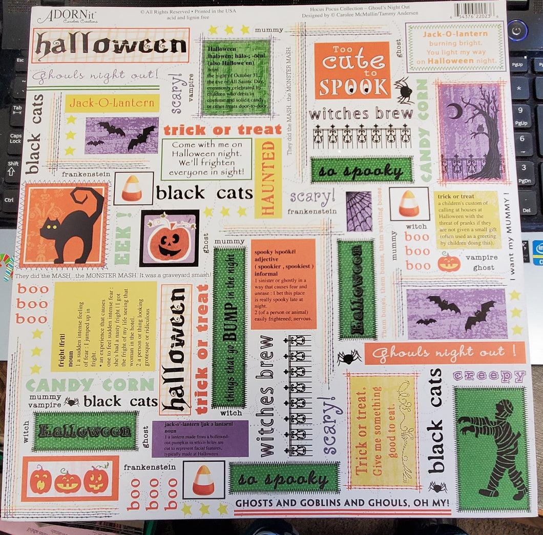 Adorn It Carolee's Creations 12x12 Scrapbook Paper Hocus Pocus Collection Ghoul's Night Out