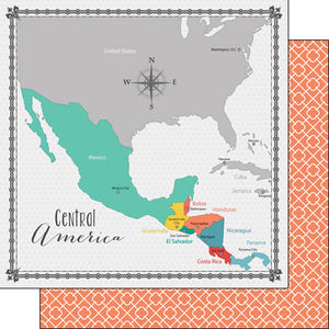 Scrapbook Customs Scrapbook Paper - 12" x 12" - Central America Memories Map (38188a)