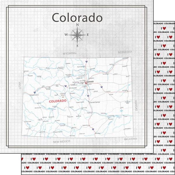 Scrapbook Customs 12x12 Scrapbook Paper Colorado Adventure Map (38530a)