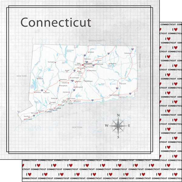 Scrapbook Customs 12x12 Scrapbook Paper Connecticut Adventure Map (38531a)