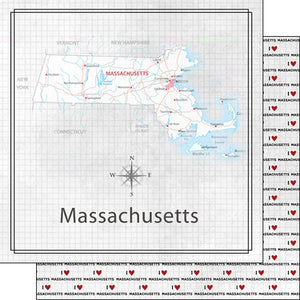 Scrapbook Customs 12x12 Scrapbook Paper Massachusetts Adventure Map (38545a)