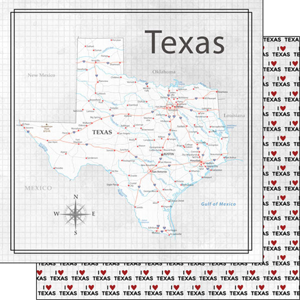 Scrapbook Customs 12x12 Scrapbook Paper Texas Adventure Map (38567a)