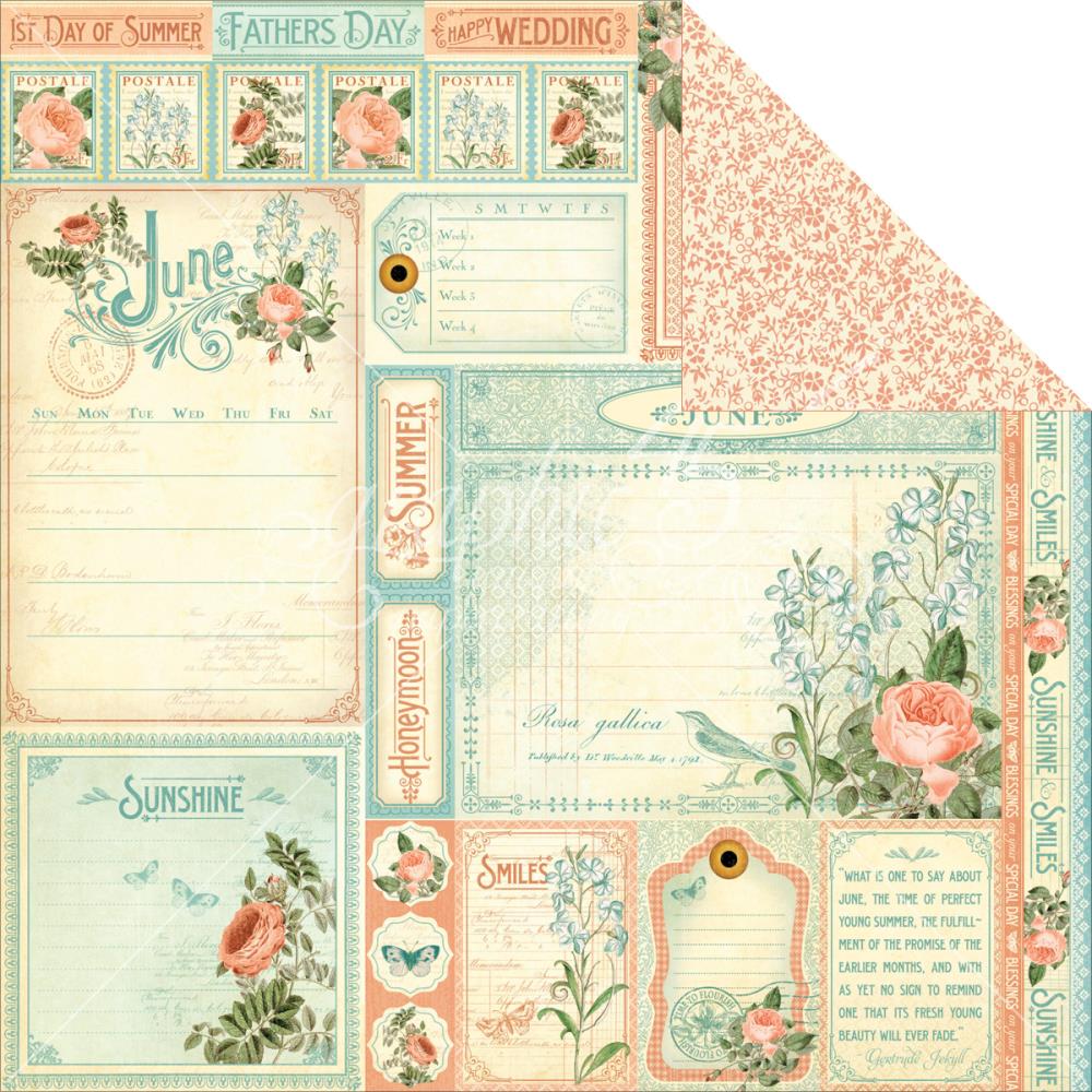 Graphic 45 12x12 Scrapbook Paper Time to Flourish Collection June Cut Apart (4501039)