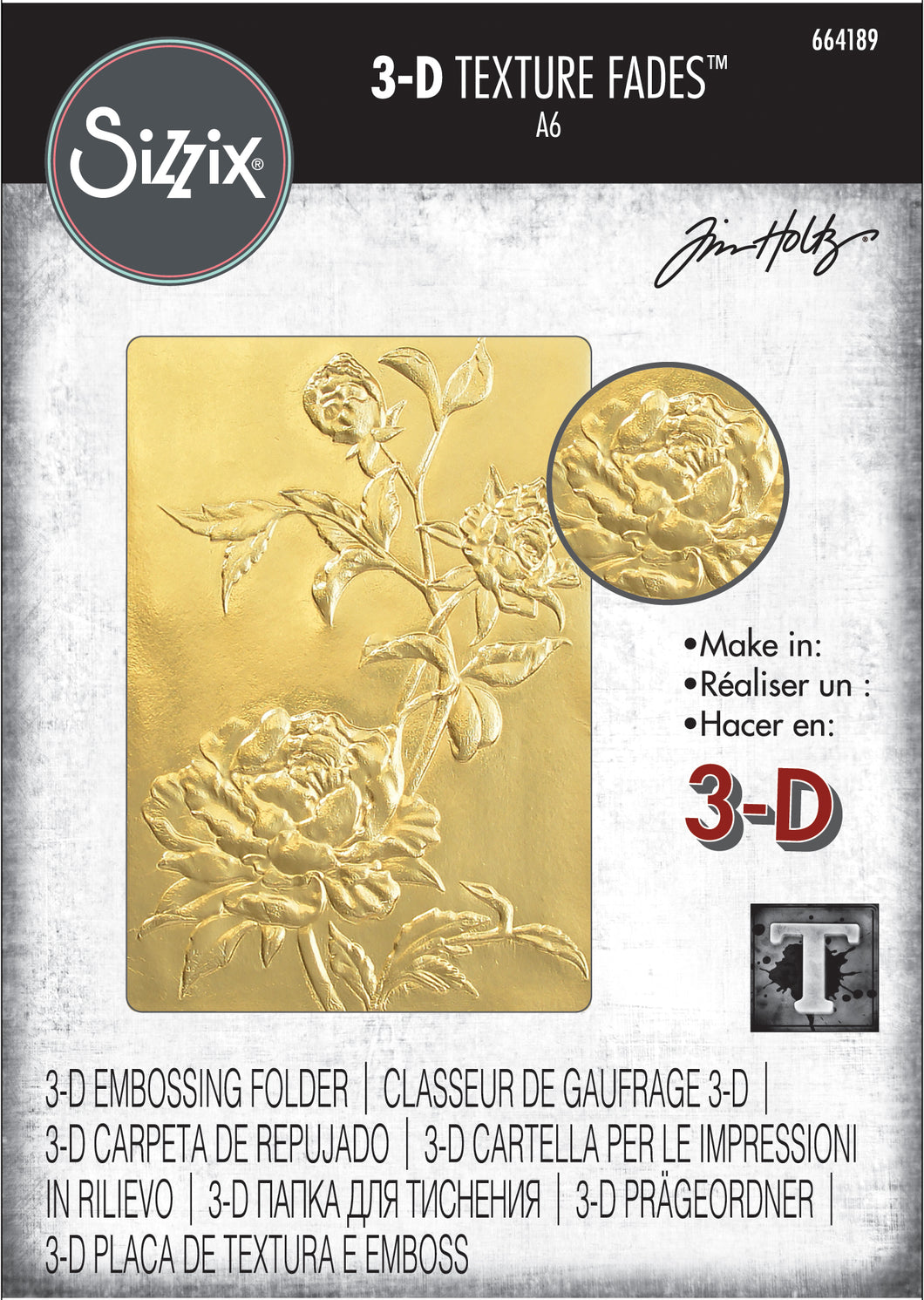 Tim Holtz Sizzix 2020 3-D Texture Fades Embossing Folder Roses (664189)