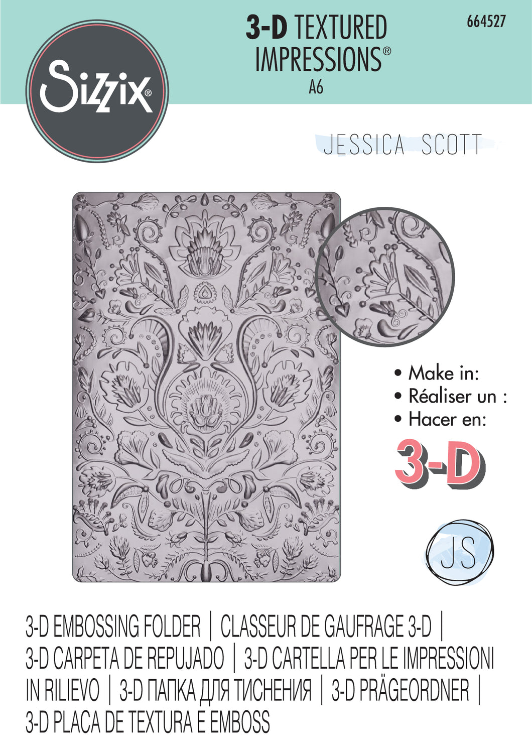 Sizzix 3-D Textured Impressions Embossing Folder - Folk Doodle (664527)