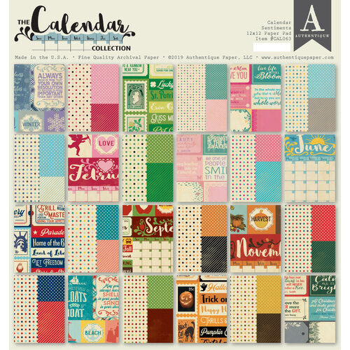 Authentique The Calendar Collection 12x12 Paper Pad Calendar Sentiments (CAL063)