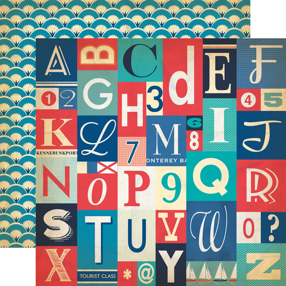 Carta Bella Paper Company Yacht Club Collection 12x12 Scrapbook Paper Alphabet Letters (CBYC52009)