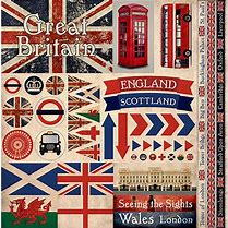 Reminisce Scrapbook Paper - 12" x 12" - Great Britain - Die Cut Stickers (GBR-100)