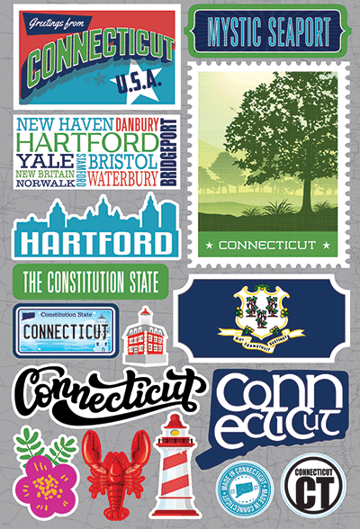 Reminisce Die Cut Stickers Jet Setters Connecticut (JET-006)