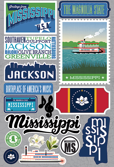 Reminisce Die Cut Stickers Jet Setters Mississippi (JET-023)