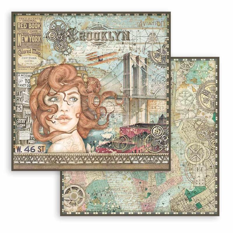 Stamperia Sir Vagabond Aviator 12x12 Scrapbook Paper New York Lady (SBB878)