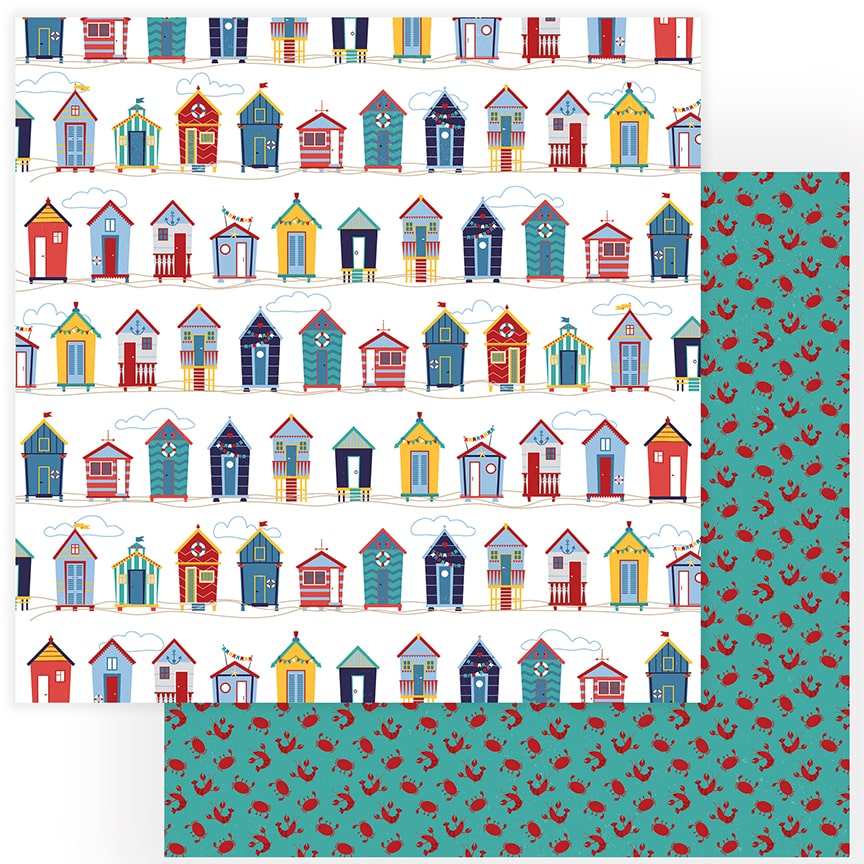 Photoplay Paper Co. Monterey Bay Collection 12x12 Scrapbook Paper Beach Huts (MON2091)