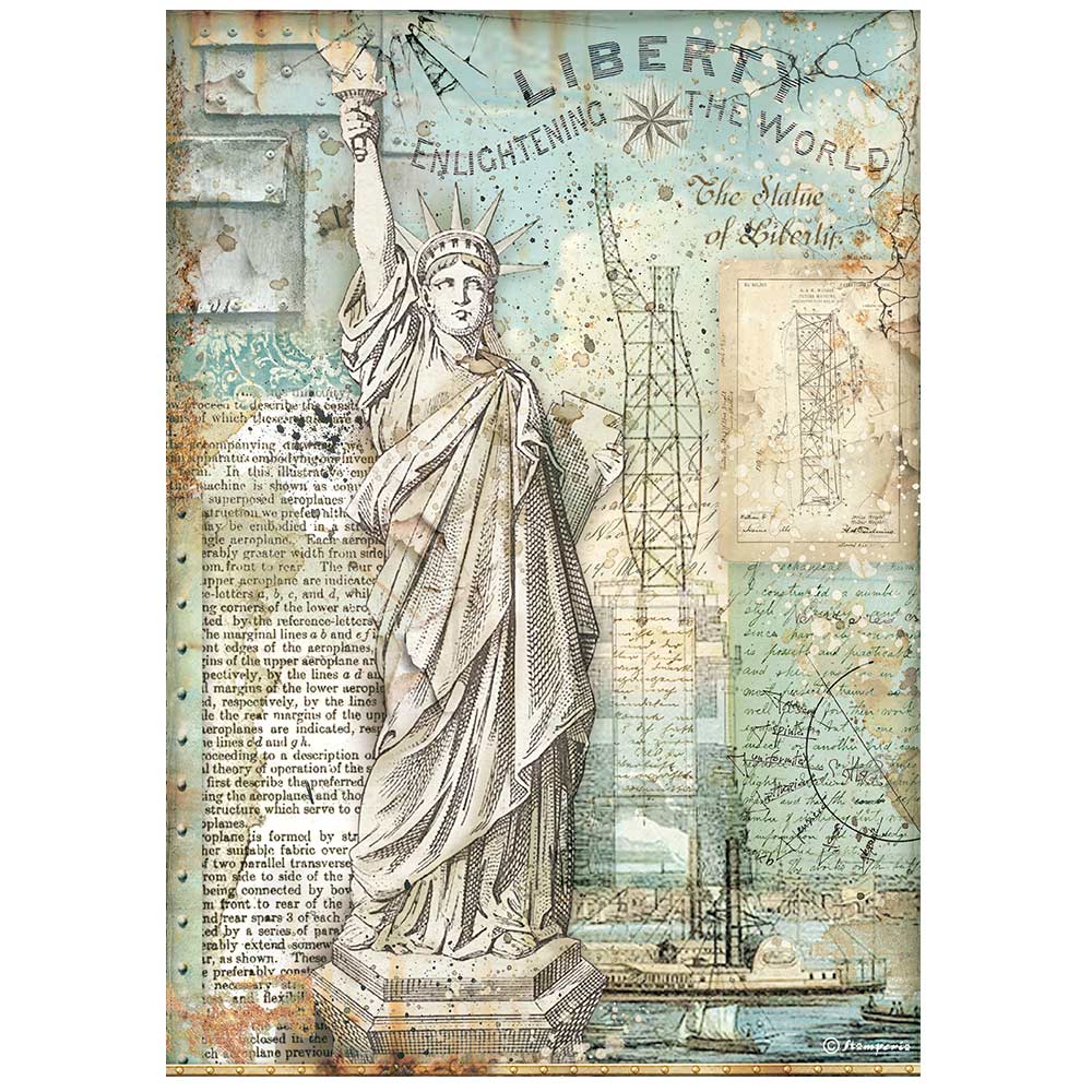 Stamperia Sir Vagabond Aviator A4 Rice Paper The Statue of Liberty  (DFSA4702)