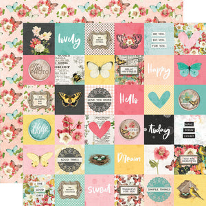 Simple Stories Vintage Cottage Fields 12x12 Scrapbook Paper 2X2 Elements (14711)