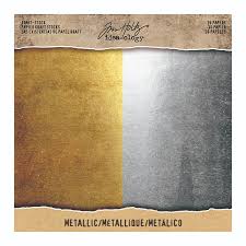 Tim Holtz idea-ology 8x8 Kraft Stock Paper Pad Metallic Gold & Silver (TH93586)