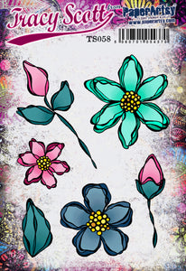 PaperArtsy Rubber Stamp Set Scribbly Flowers designed by Tracy Scott (TS058)