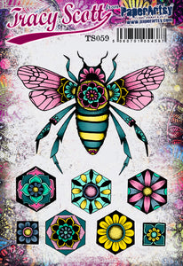 PaperArtsy Rubber Stamp Set Bee & Hexagons designed by Tracy Scott (TS059)