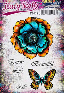 PaperArtsy Rubber Stamp Set Flower & Butterfly designed by Tracy Scott (TS028)