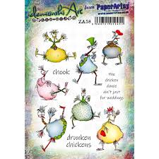 PaperArtsy Rubber Stamp Set Drunken Chickens by Elena Zinski (ZA58)