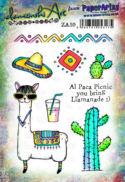 PaperArtsy Rubber Stamp Set Al Paca Picnic designed by ElenaZinski Art (ZA59)